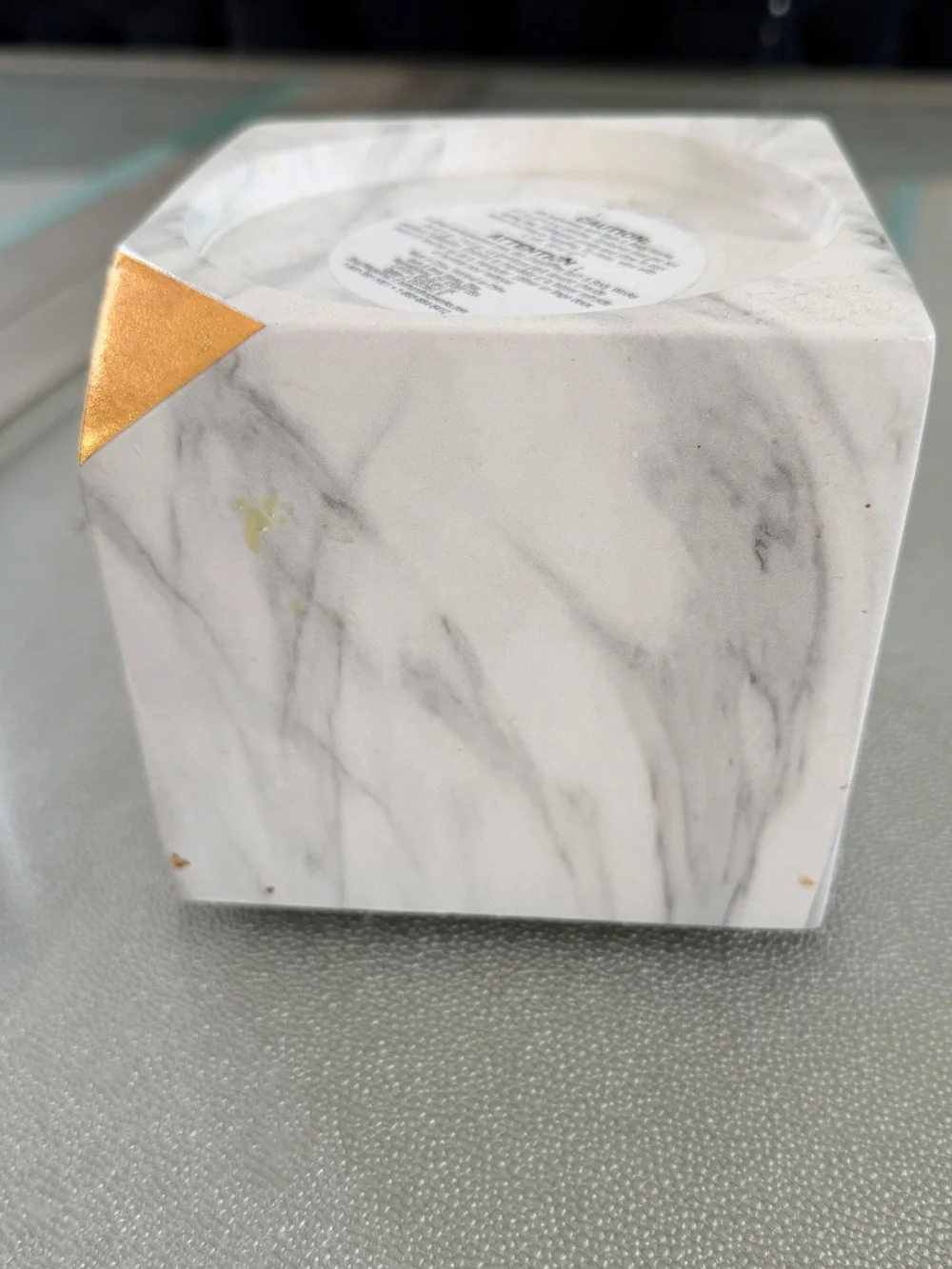 Bath & Body Works Modern White Ceramic 3-Wick Candle Holder with gold color